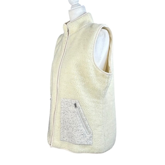 Talbots T By Talbots Faux Sherpa Vest Large Ivory Cozy Contrast Zip Pockets - Picture 5 of 10